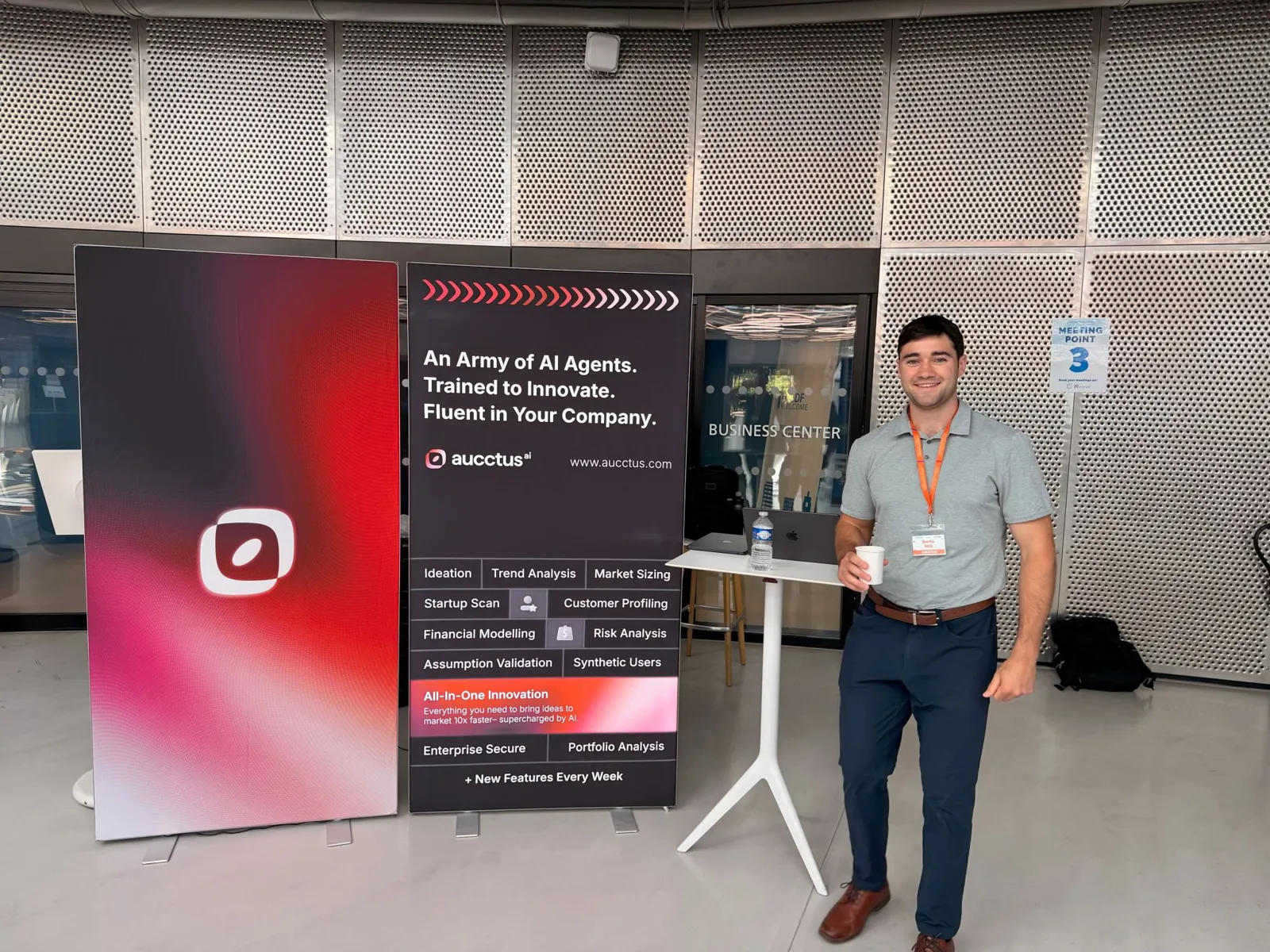 Berto at the Aucctus stand at the Innovation Roundtable in Paris